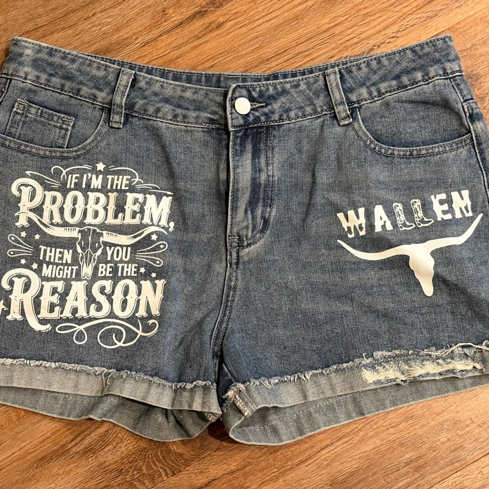 Blue Graphic Jean Shorts